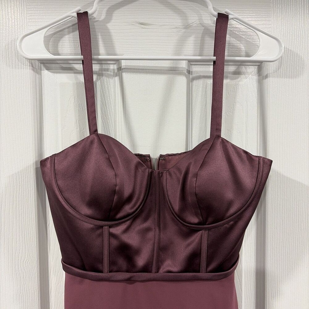 Satin Hi Low Formal Dress Dark Mauve Bodice Romantic Evening Party Elegant Size2 - Picture 2 of 8